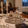 Sterling Silver Filigree Kiddush Cup Set with Eight Cups and Tray