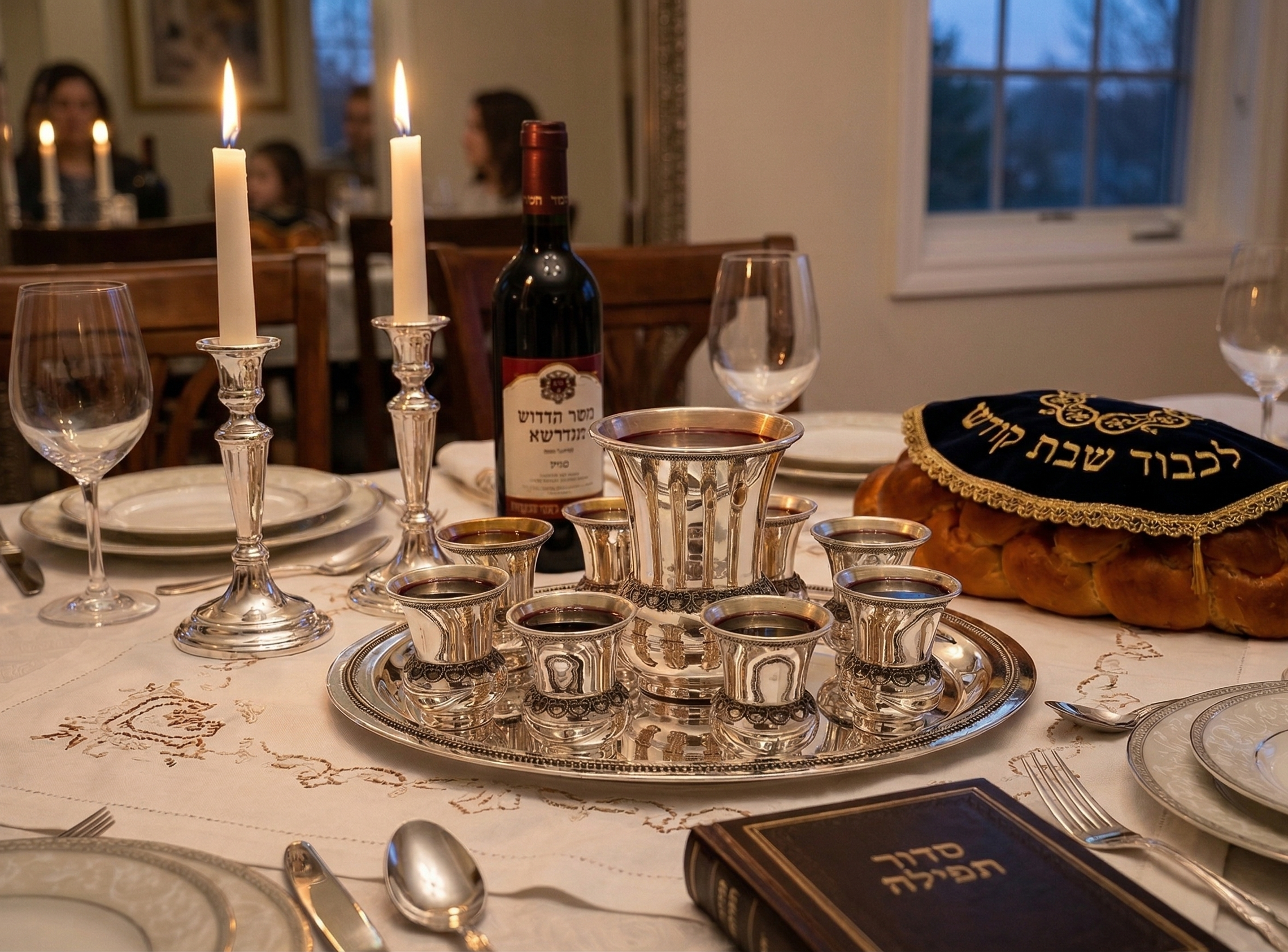 Sterling Silver Filigree Kiddush Cup Set with Eight Cups and Tray