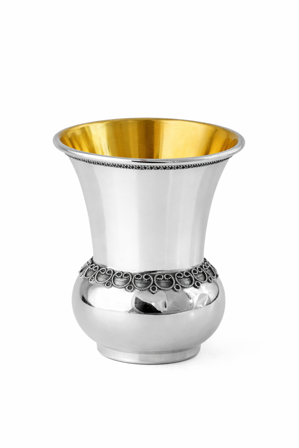 Sterling Silver Filigree Kiddush Cup Set with Eight Cups and Tray
