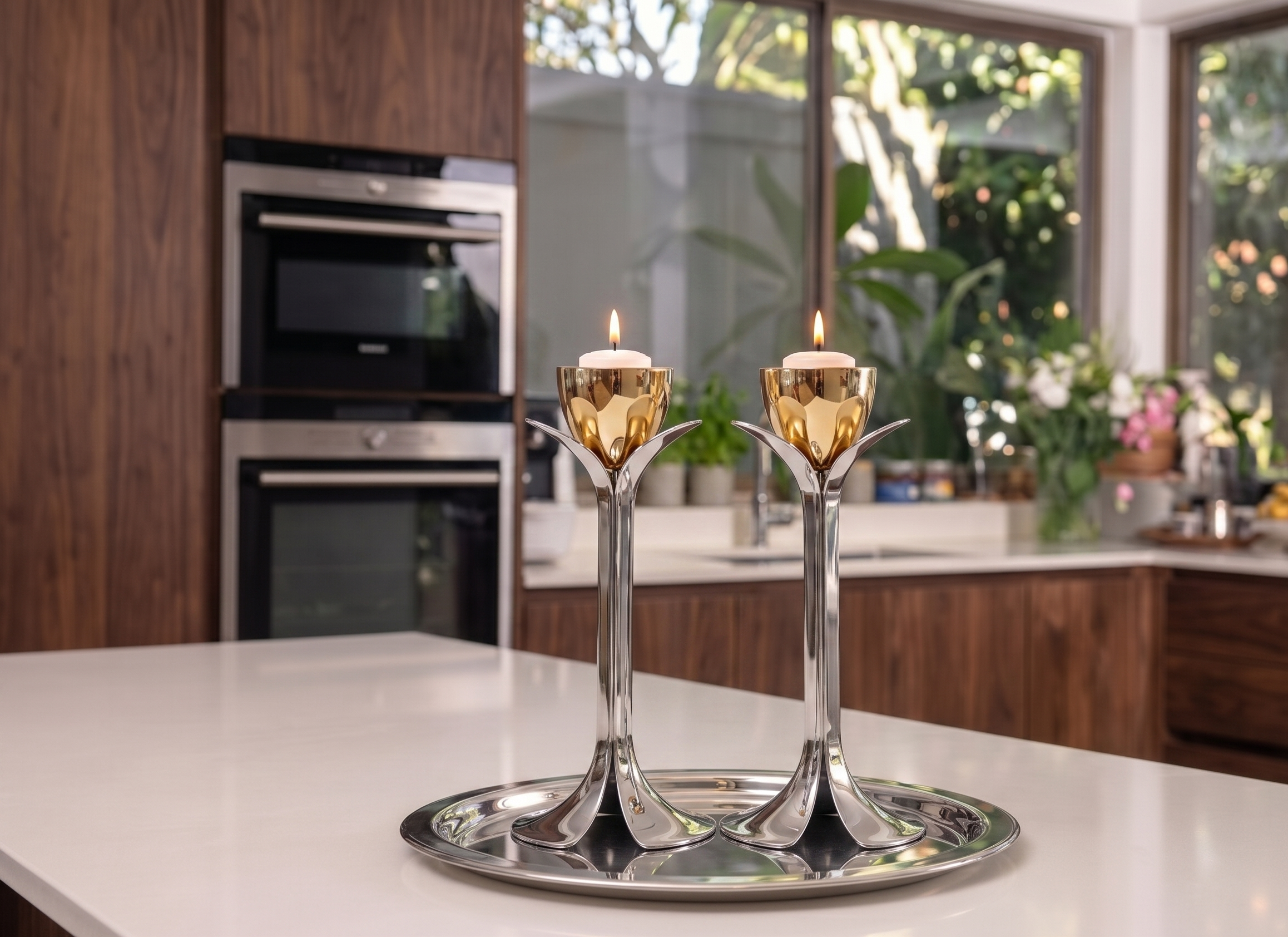 Tall Minimalist Airy Frame Candlesticks with Floating Silver Holders