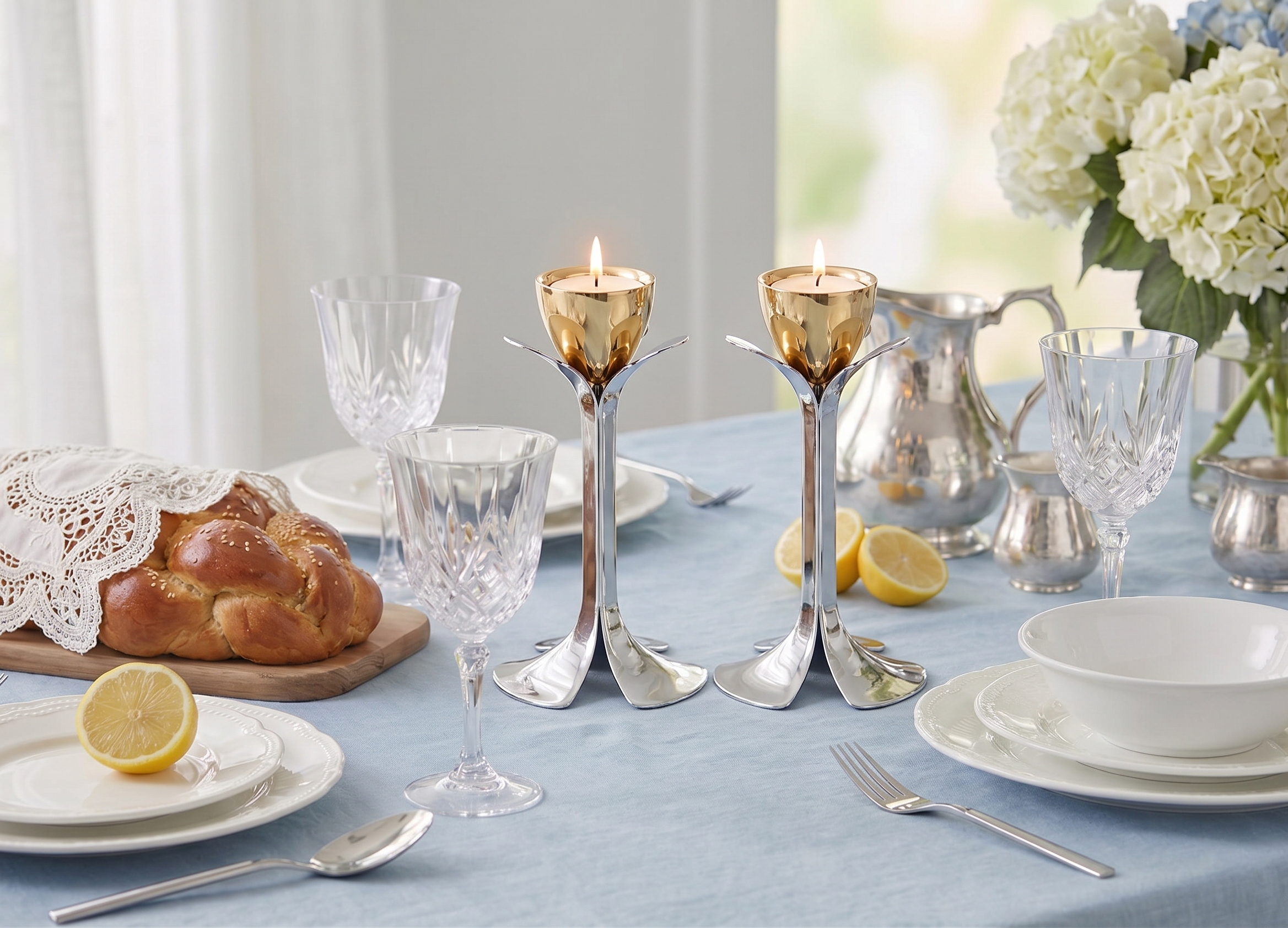 Tall Minimalist Airy Frame Candlesticks with Floating Silver Holders