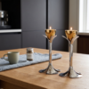 Tall Minimalist Airy Frame Candlesticks with Floating Silver Holders