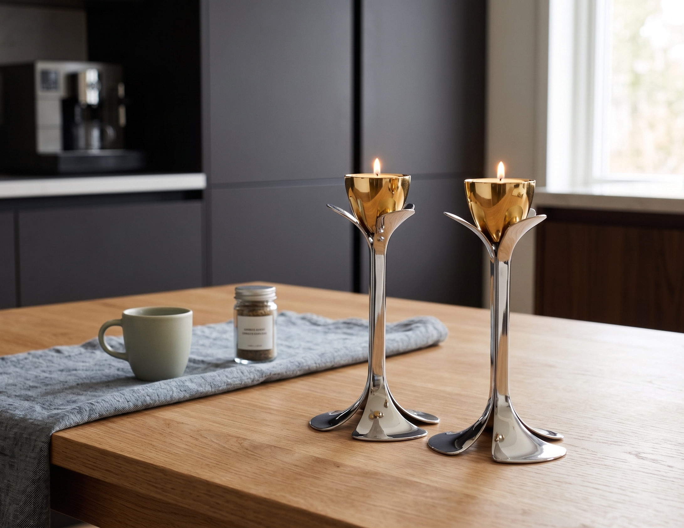 Tall Minimalist Airy Frame Candlesticks with Floating Silver Holders