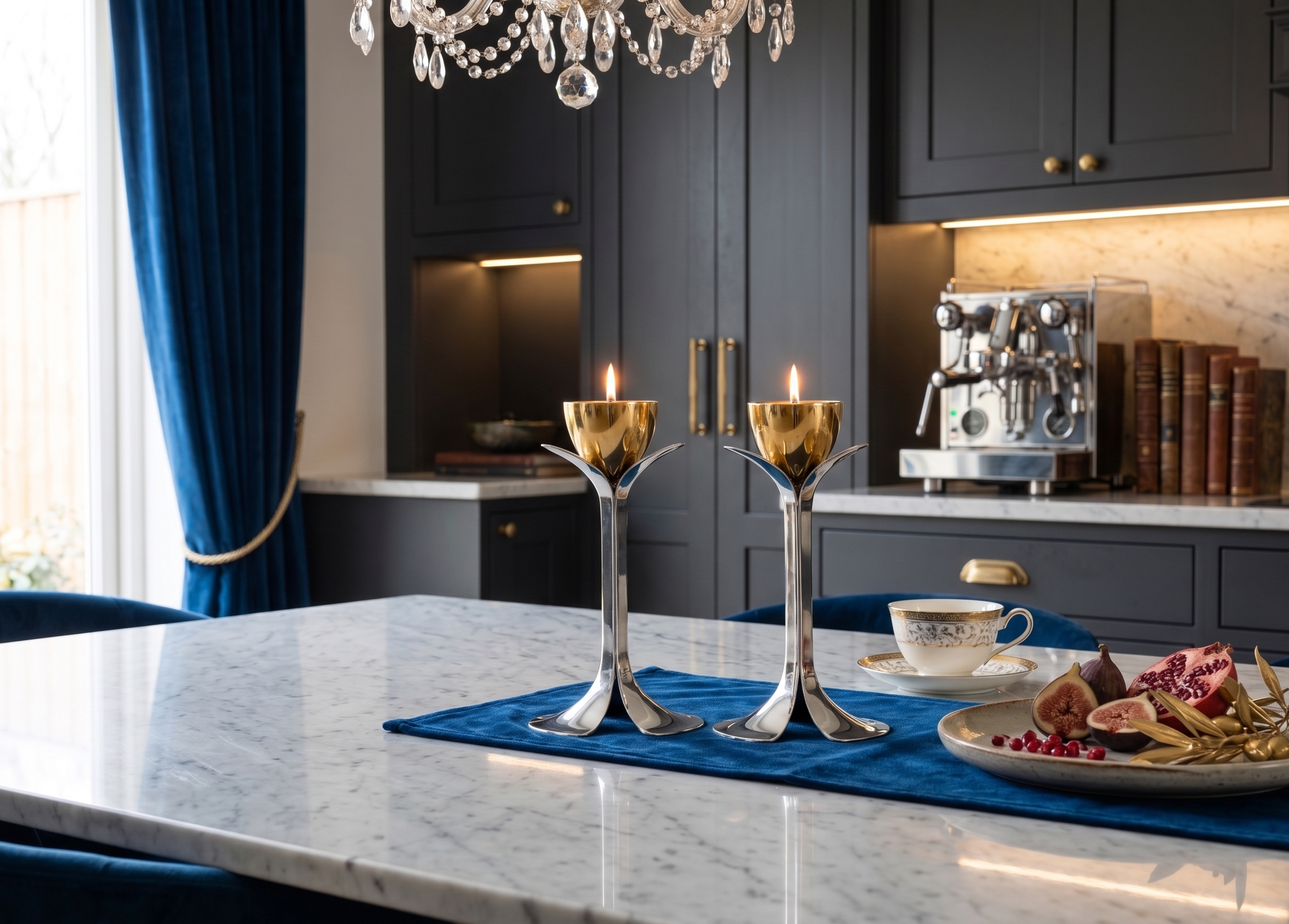 Tall Minimalist Airy Frame Candlesticks with Floating Silver Holders