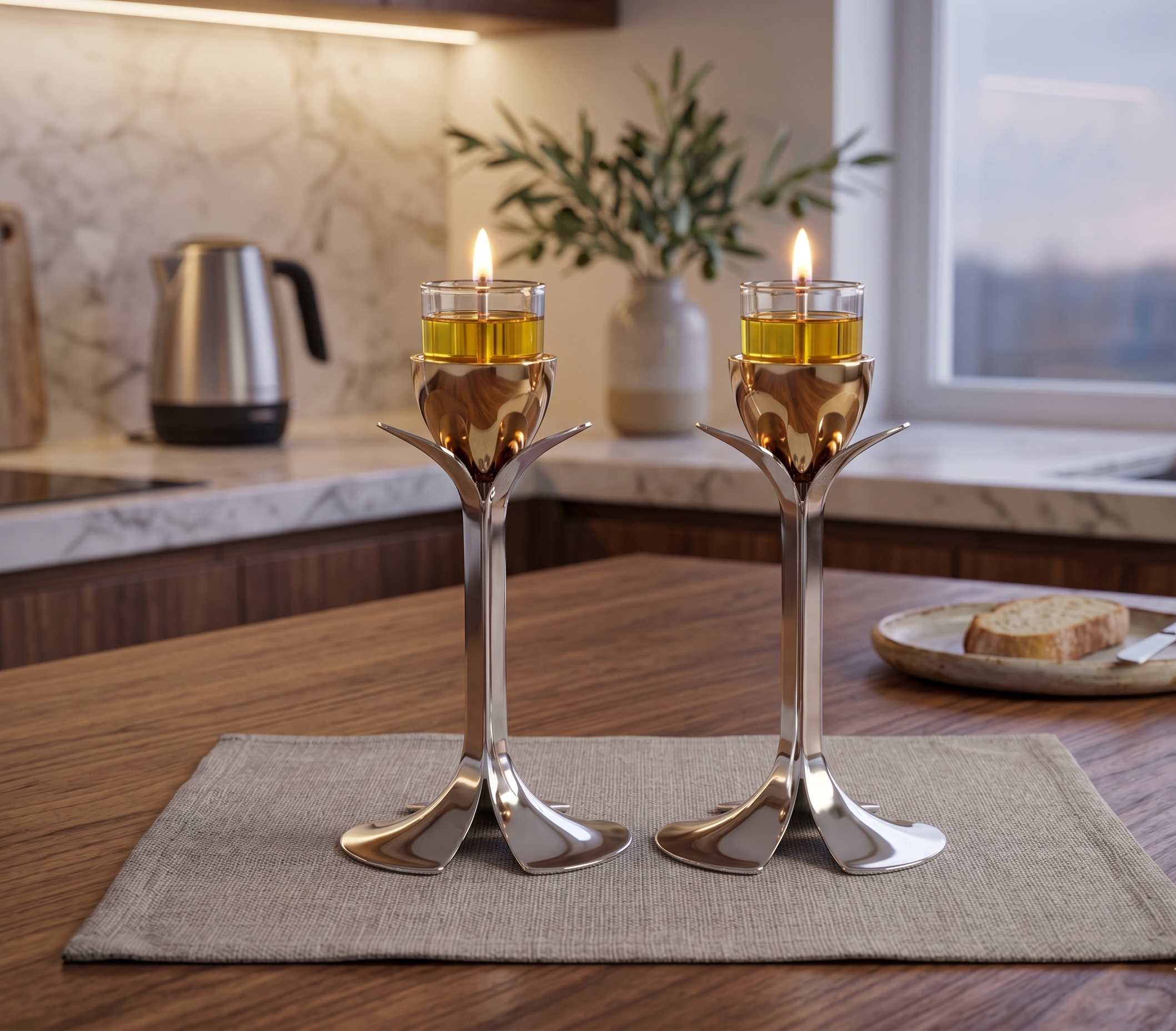 Tall Minimalist Airy Frame Candlesticks with Floating Silver Holders