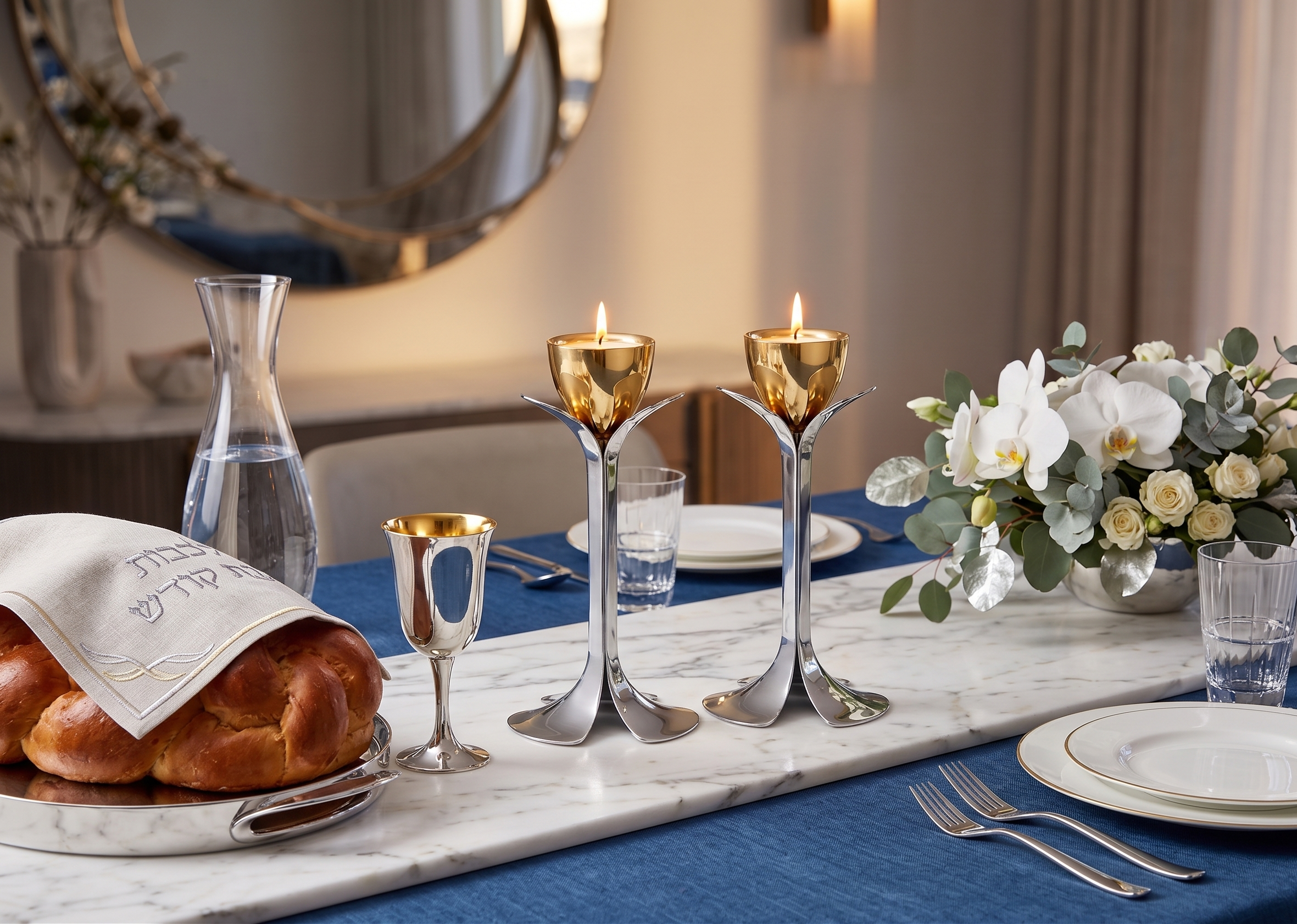 Tall Minimalist Airy Frame Candlesticks with Floating Silver Holders