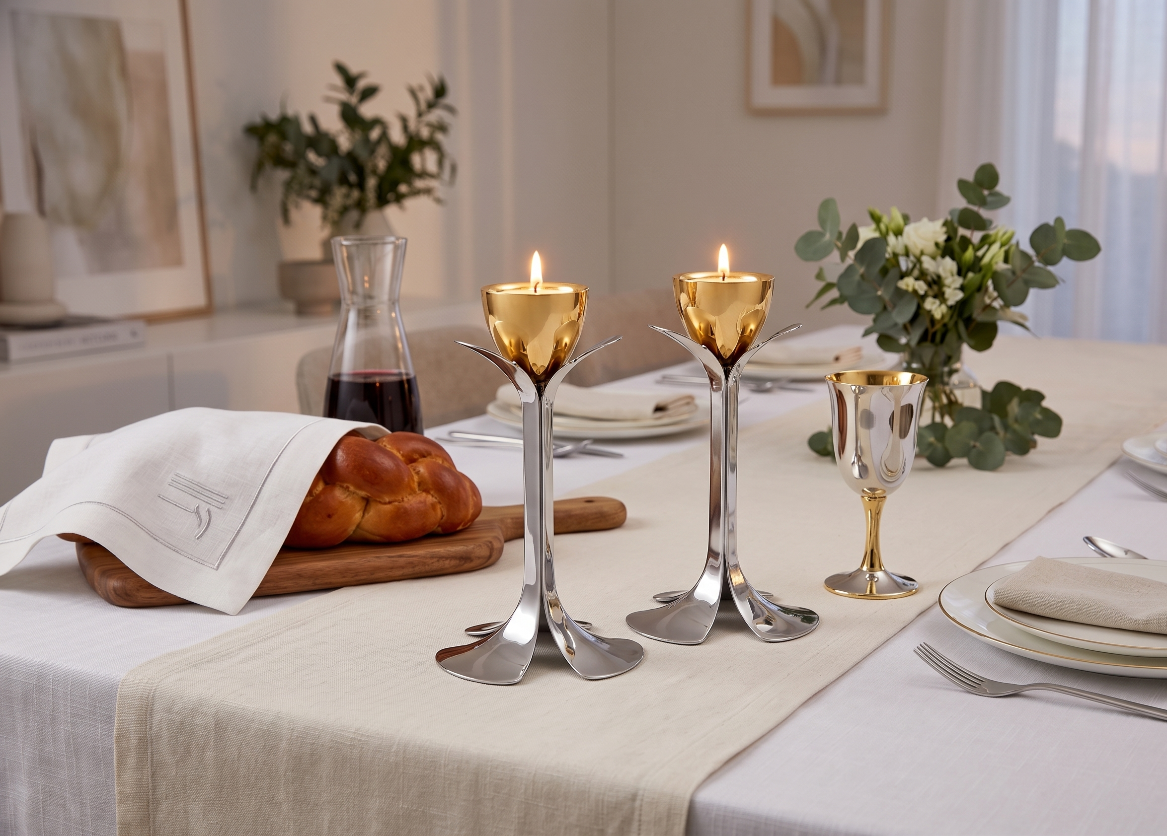Tall Minimalist Airy Frame Candlesticks with Floating Silver Holders