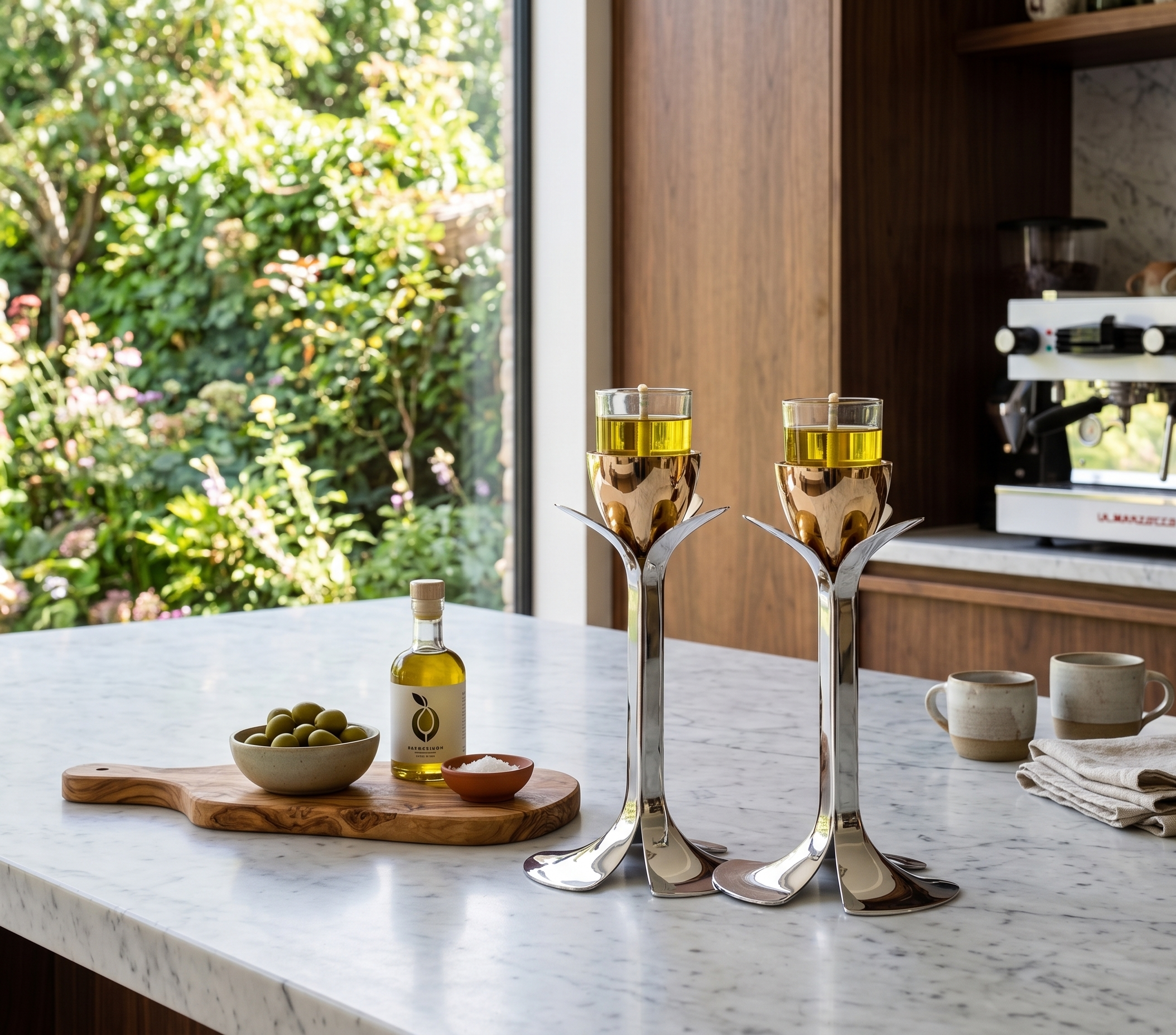Tall Minimalist Airy Frame Candlesticks with Floating Silver Holders