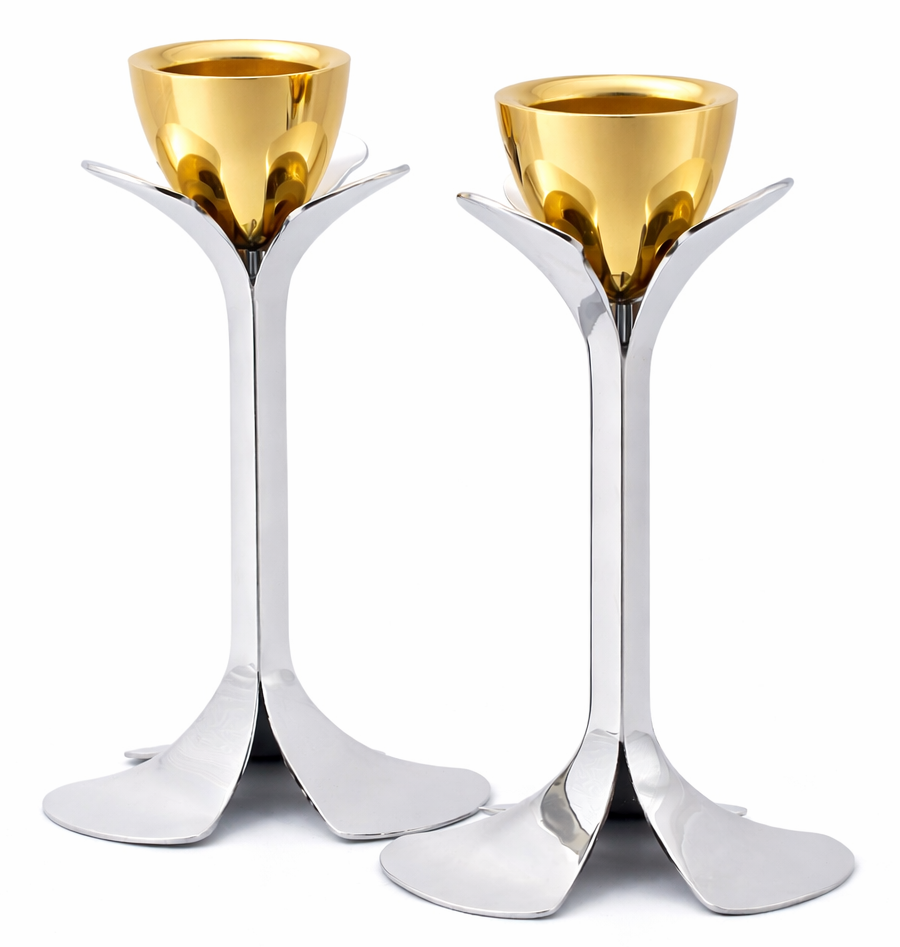 Tall Minimalist Airy Frame Candlesticks with Floating Silver Holders