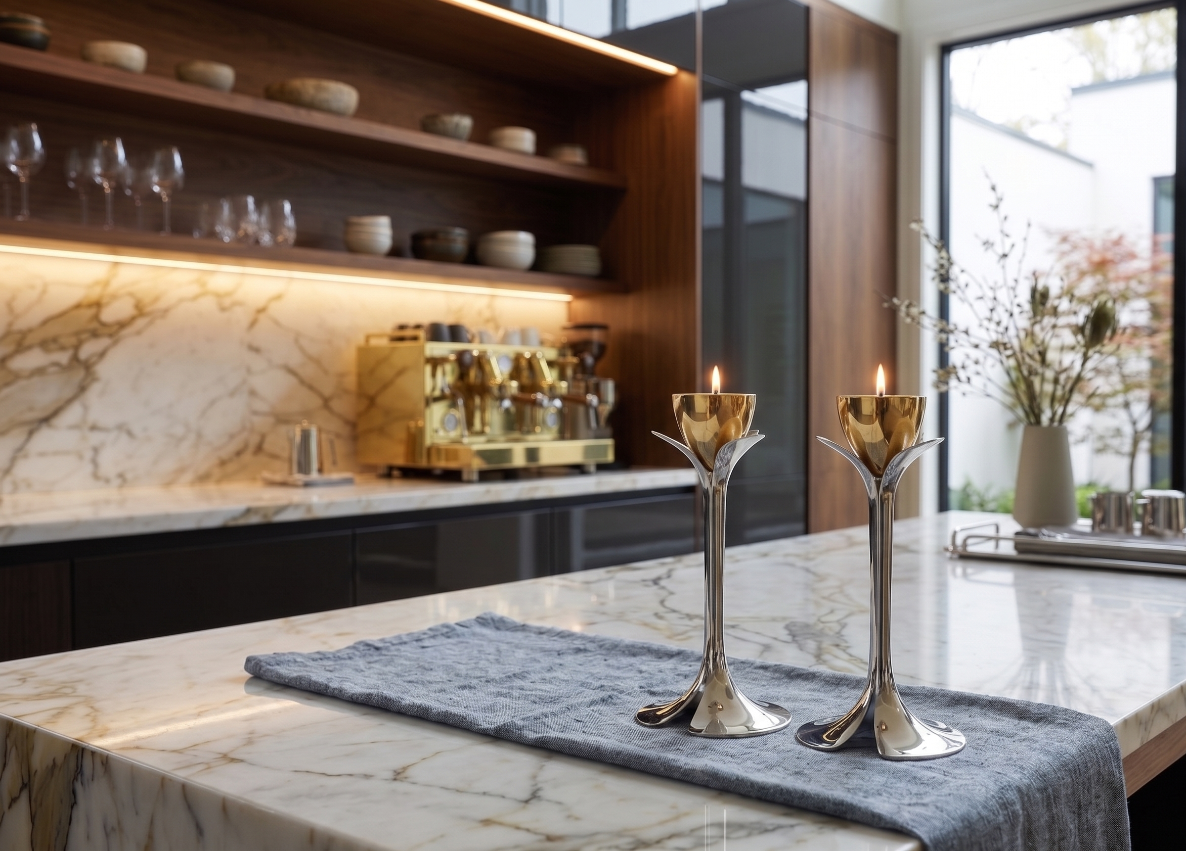 Tall Minimalist Airy Frame Candlesticks with Floating Silver Holders