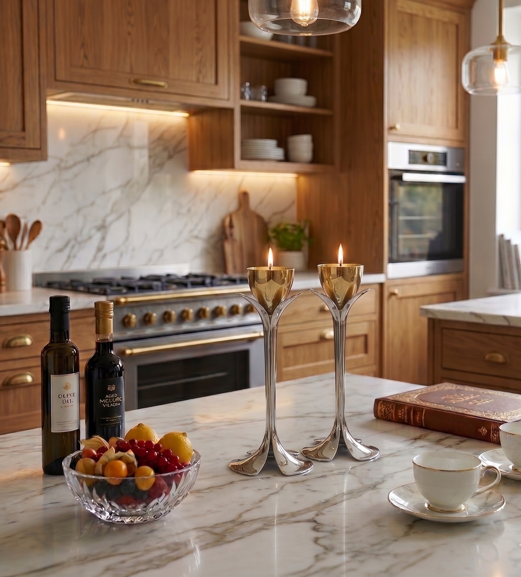 Tall Minimalist Airy Frame Candlesticks with Floating Silver Holders
