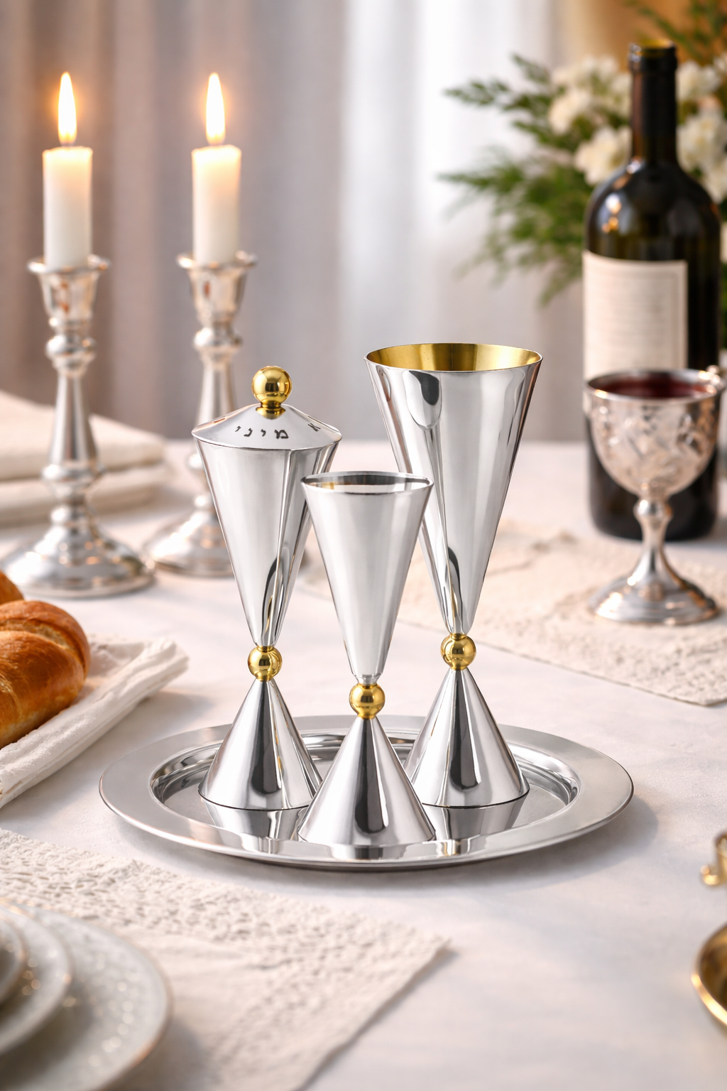 Contemporary Sterling Silver Floral Havdalah Set with Petals