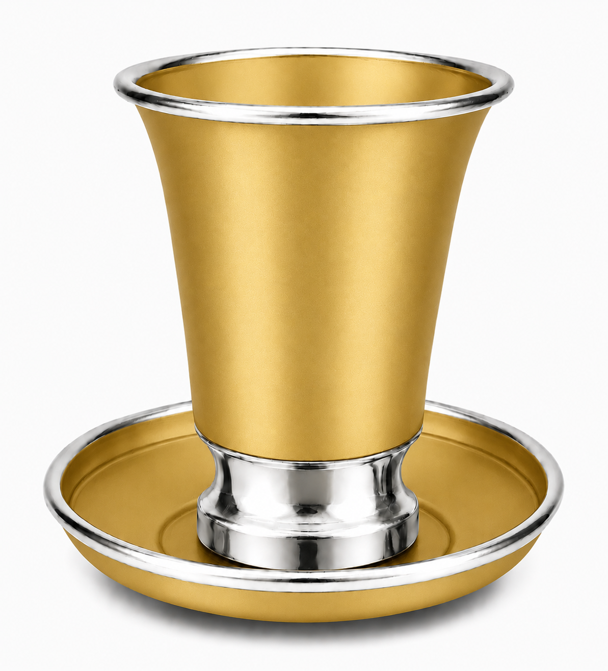 Engraved Aluminum Kiddush Cup with Silver Base and Matching Plate