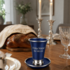 Engraved Aluminum Kiddush Cup with Silver Base and Matching Plate