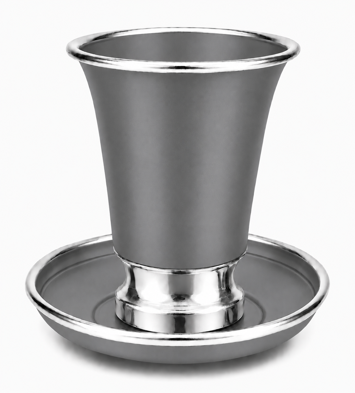 Engraved Aluminum Kiddush Cup with Silver Base and Matching Plate