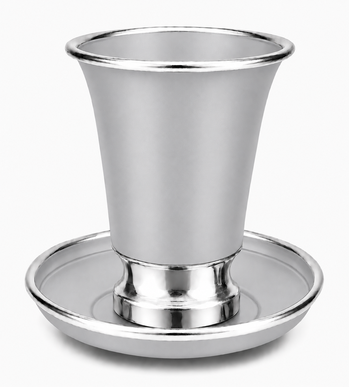 Engraved Aluminum Kiddush Cup with Silver Base and Matching Plate