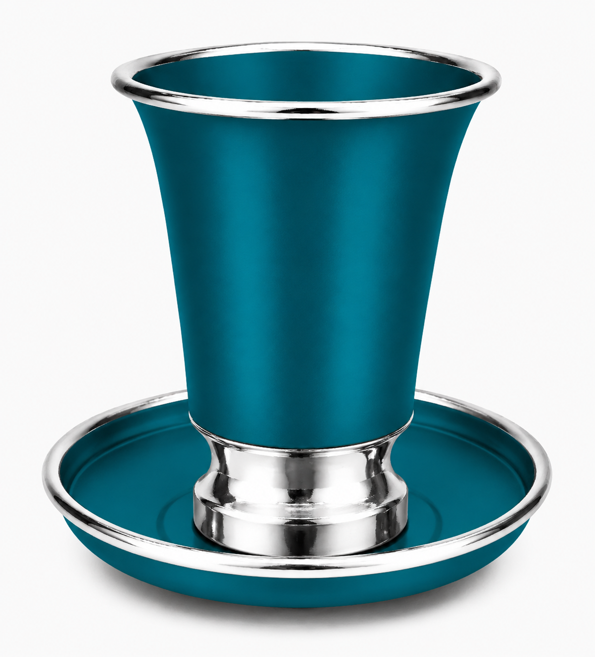 Engraved Aluminum Kiddush Cup with Silver Base and Matching Plate