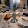 Engraved Aluminum Kiddush Cup with Silver Base and Matching Plate