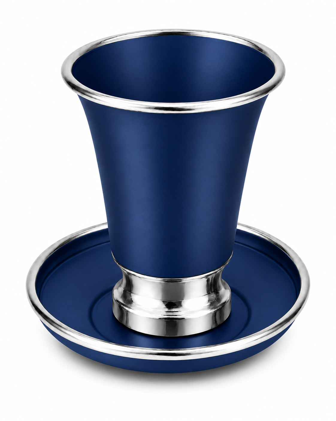 Engraved Aluminum Kiddush Cup with Silver Base and Matching Plate