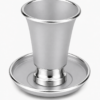 Engraved Aluminum Kiddush Cup with Silver Base and Matching Plate