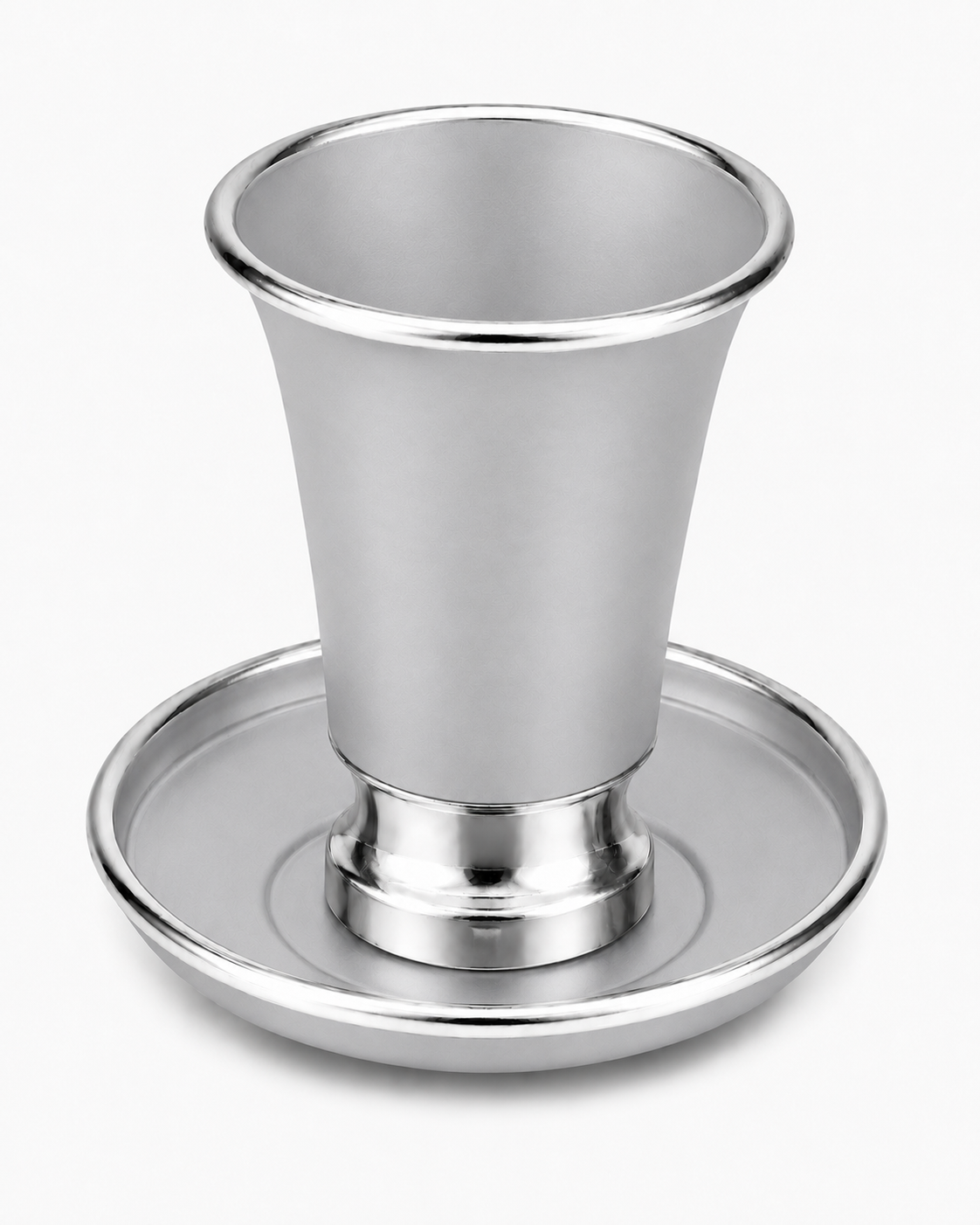Engraved Aluminum Kiddush Cup with Silver Base and Matching Plate