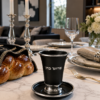 Engraved Aluminum Kiddush Cup with Silver Base and Matching Plate