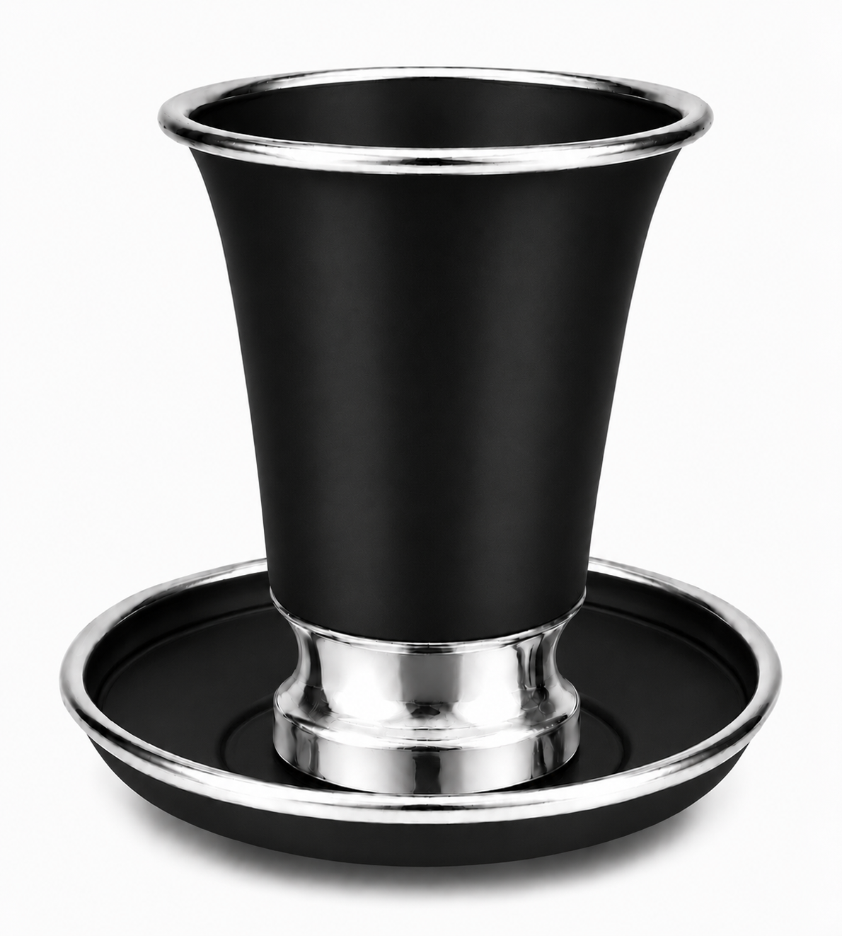 Engraved Aluminum Kiddush Cup with Silver Base and Matching Plate