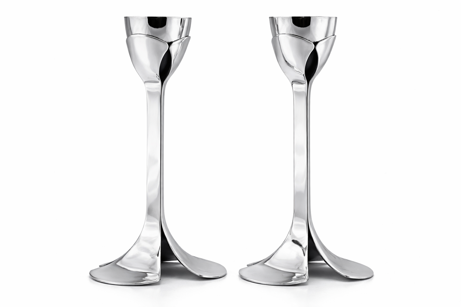 Artistic Floral Inspired Petal Base Sterling Silver Candle Holders