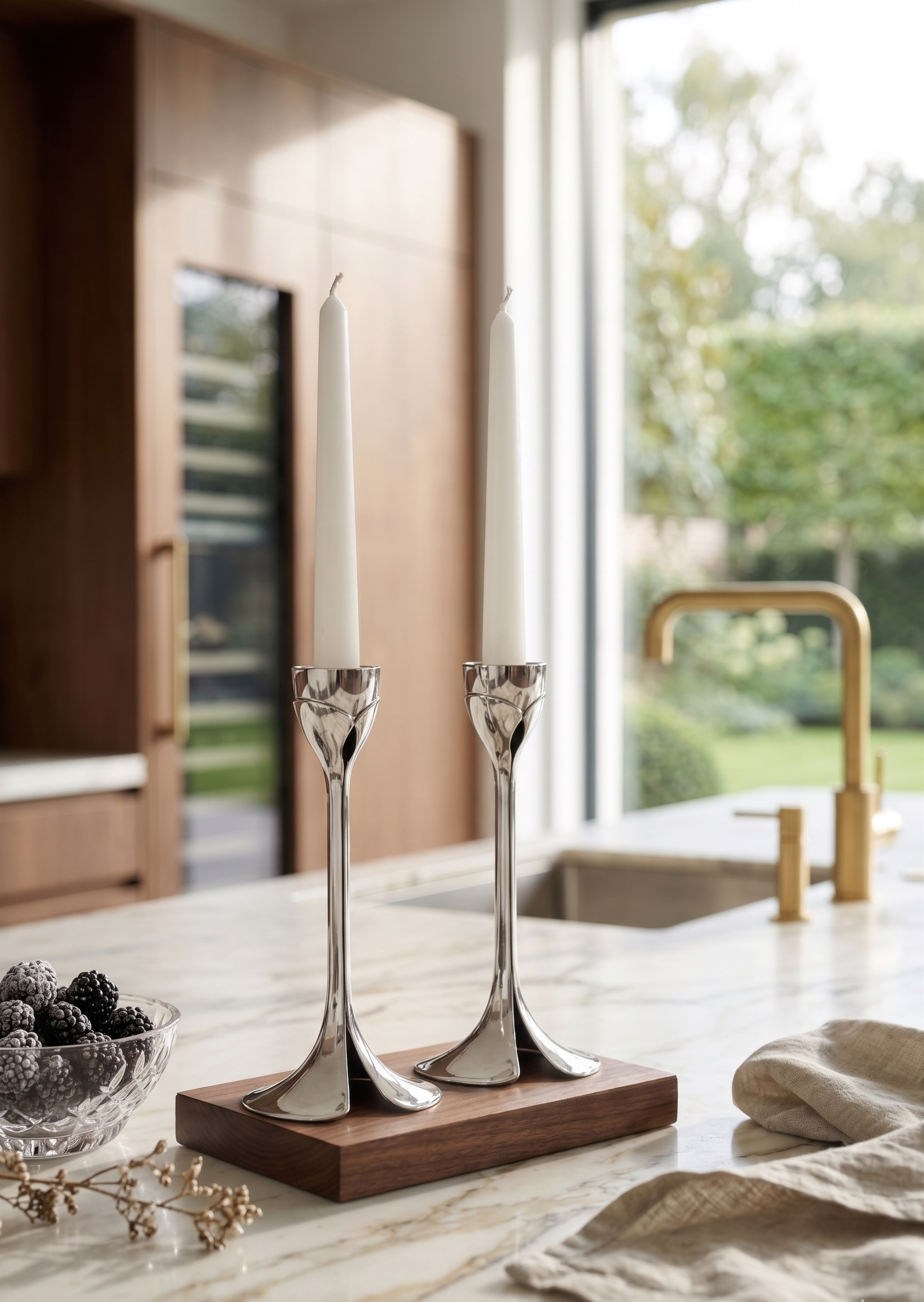 Artistic Floral Inspired Petal Base Sterling Silver Candle Holders