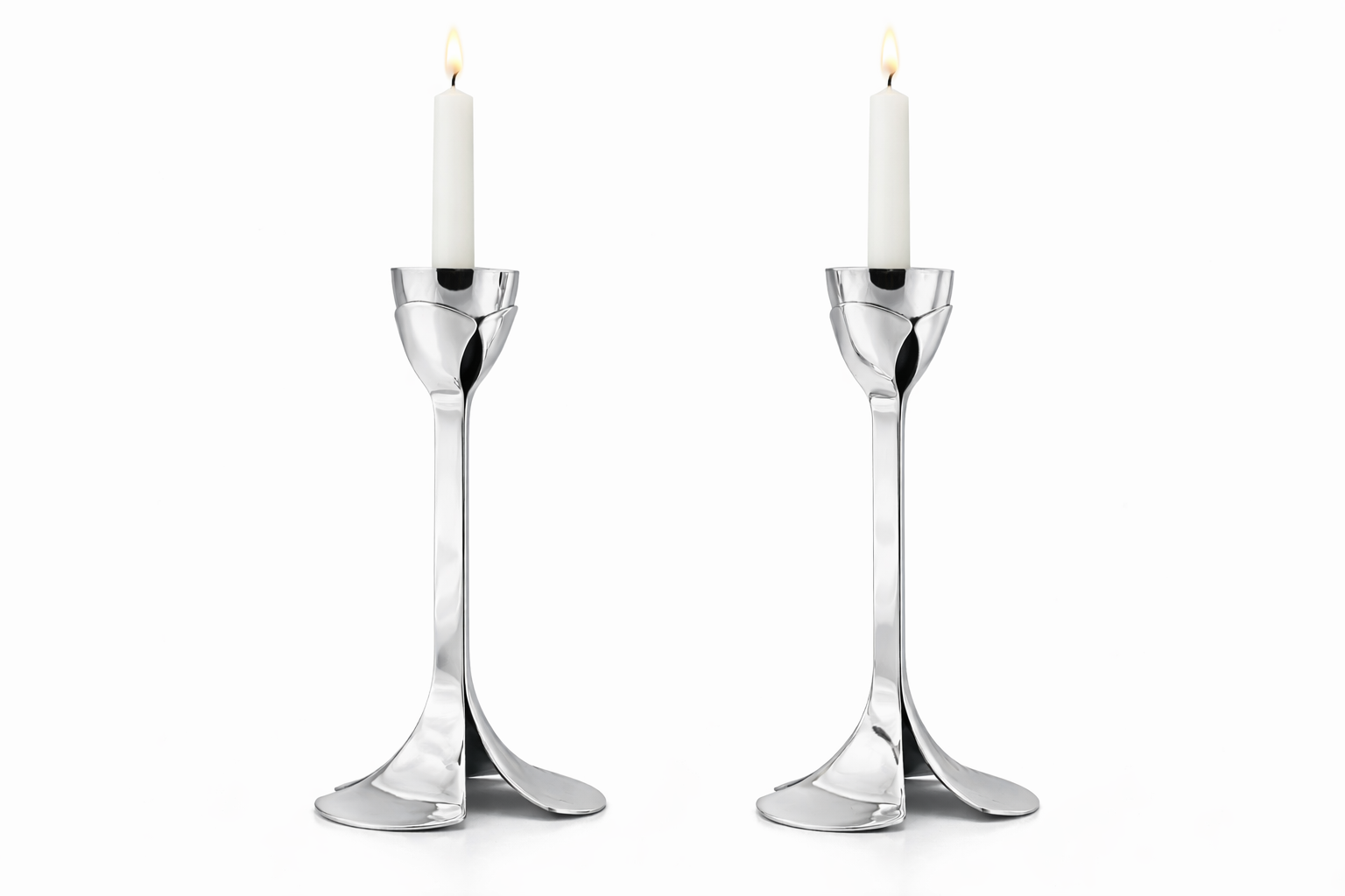 Artistic Floral Inspired Petal Base Sterling Silver Candle Holders