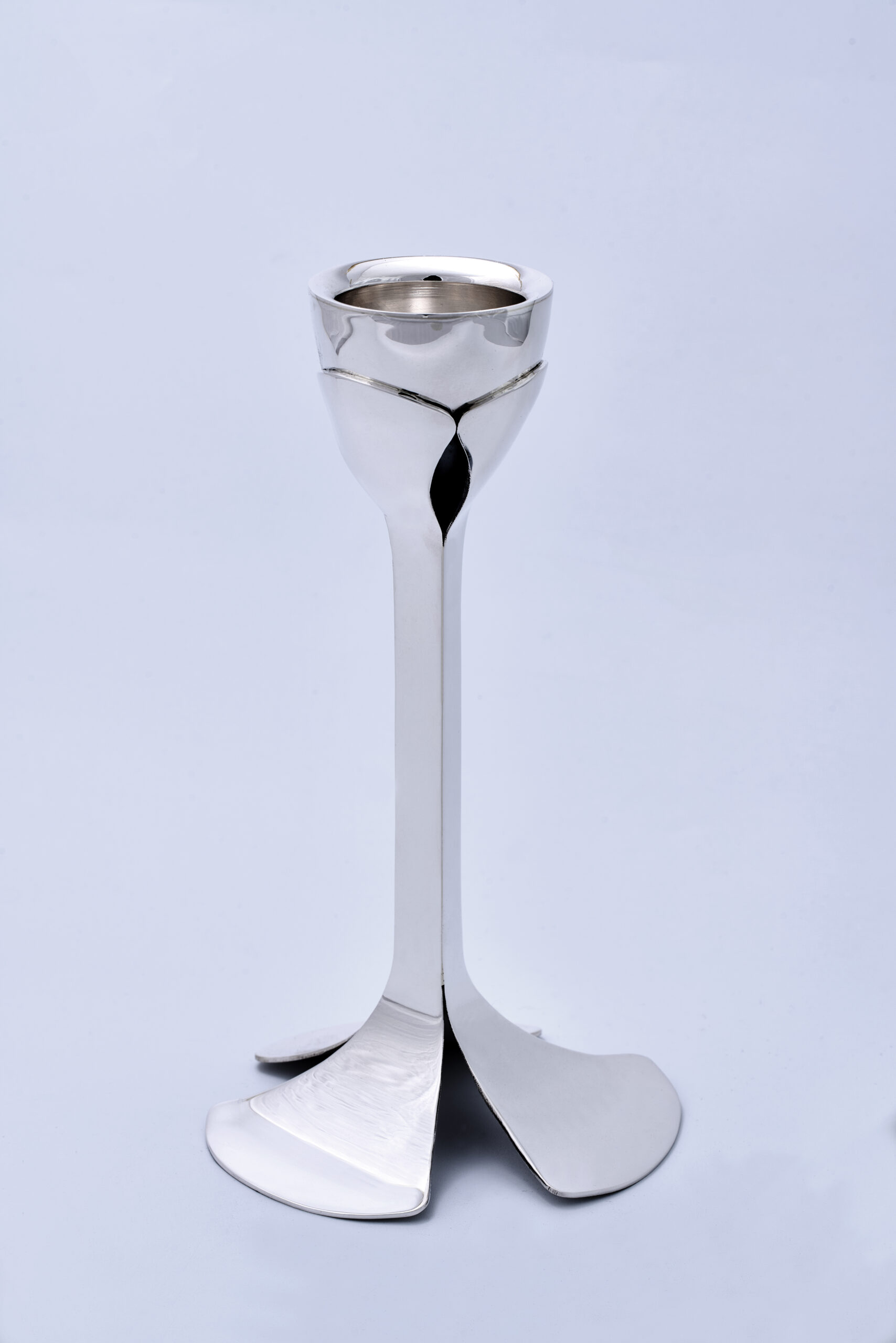 Artistic Floral Inspired Petal Base Sterling Silver Candle Holders
