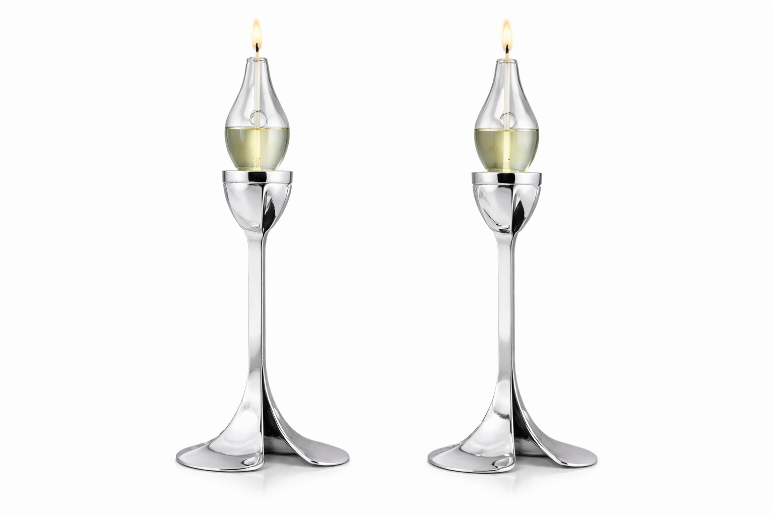 Artistic Floral Inspired Petal Base Sterling Silver Candle Holders