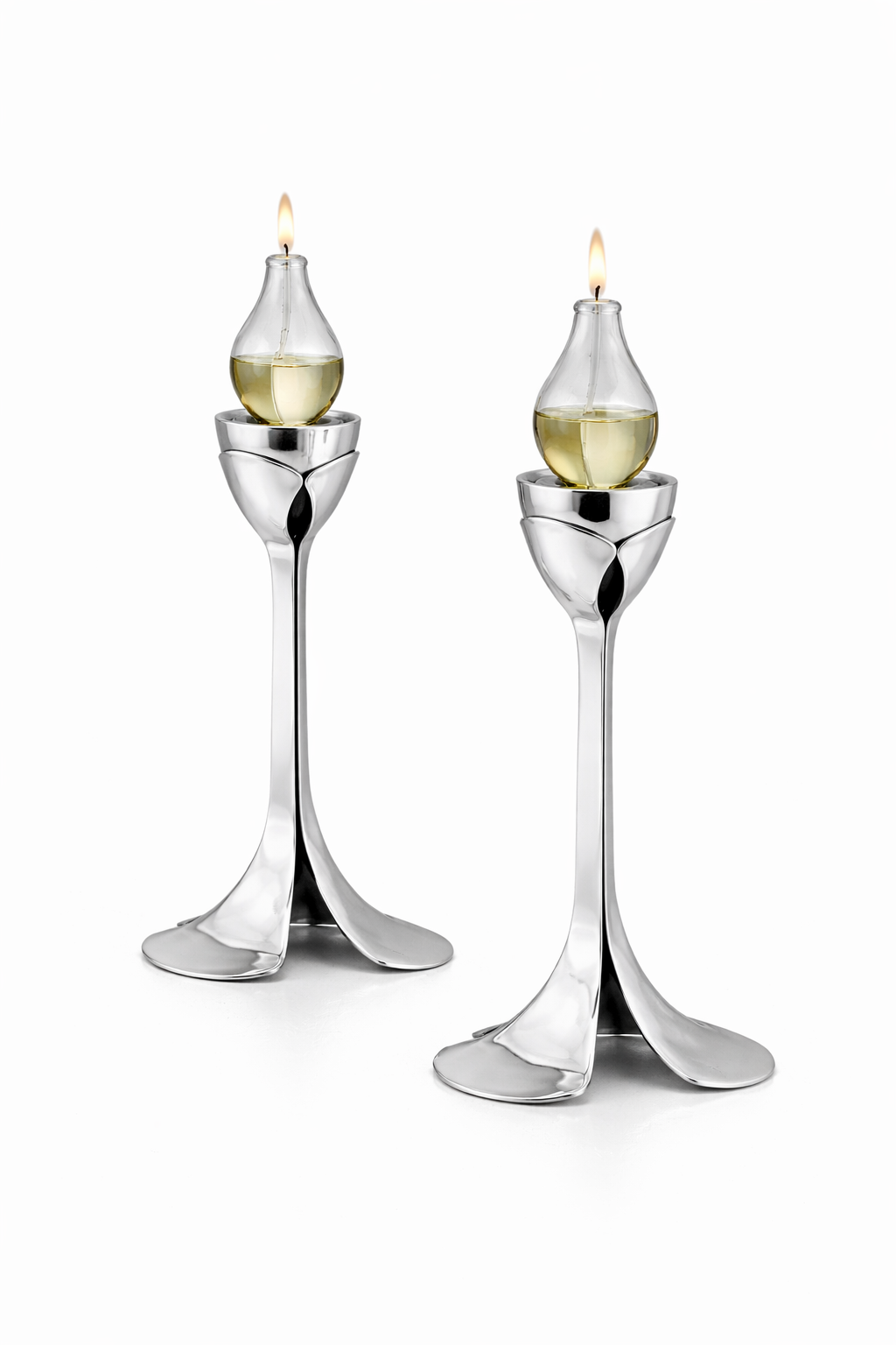 Artistic Floral Inspired Petal Base Sterling Silver Candle Holders