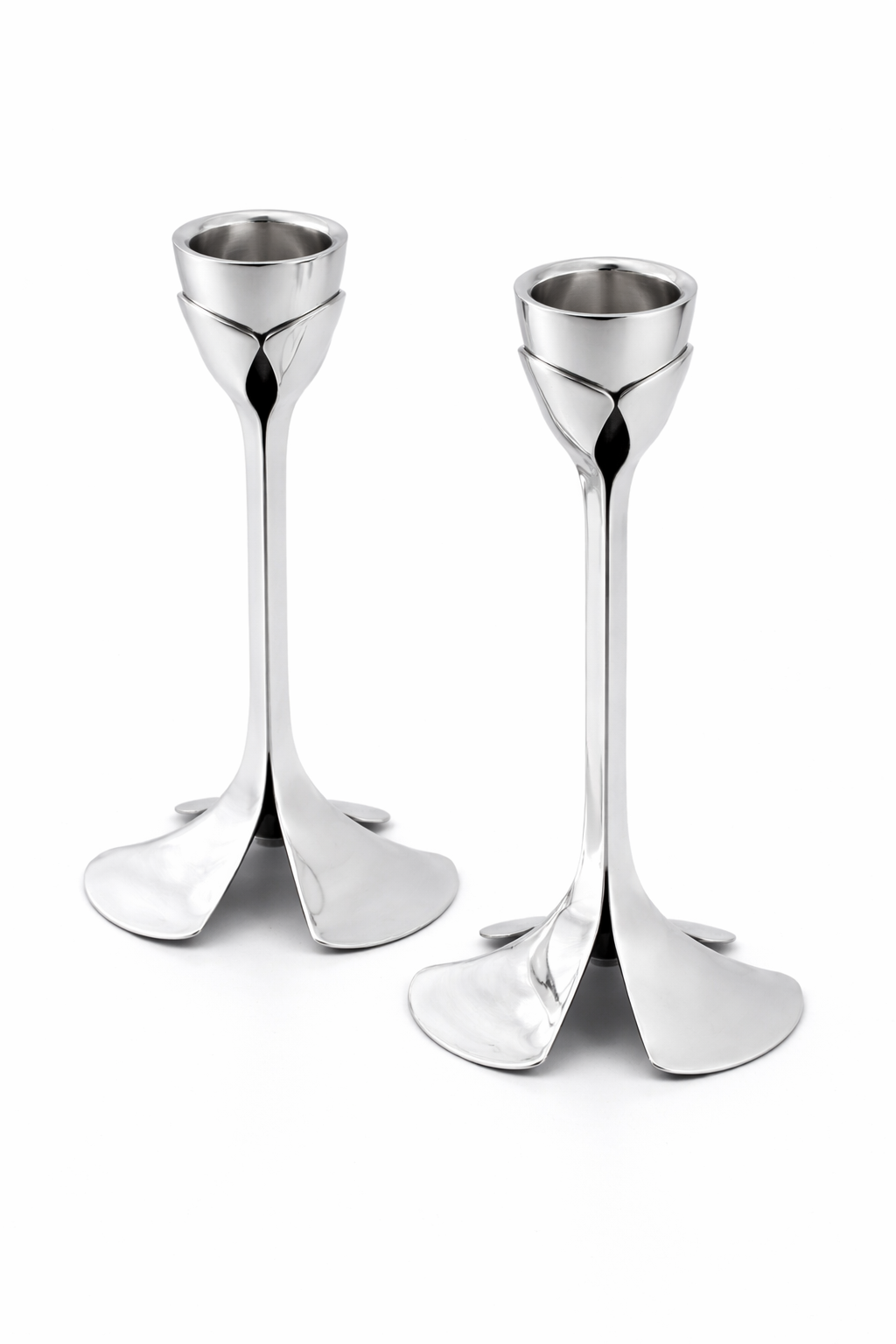 Artistic Floral Inspired Petal Base Sterling Silver Candle Holders