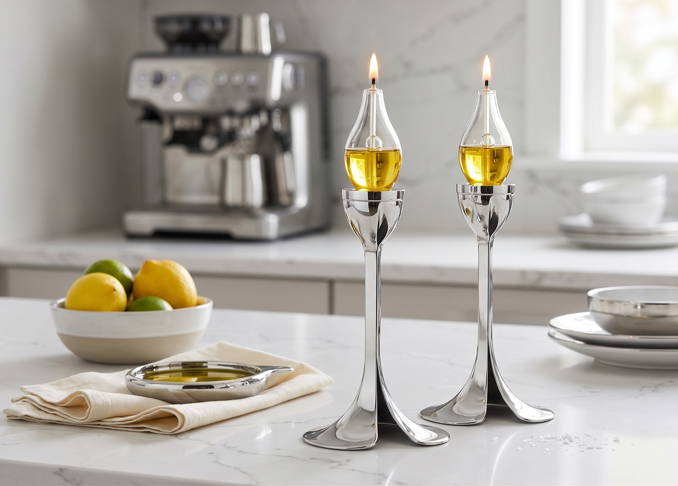Artistic Floral Inspired Petal Base Sterling Silver Candle Holders