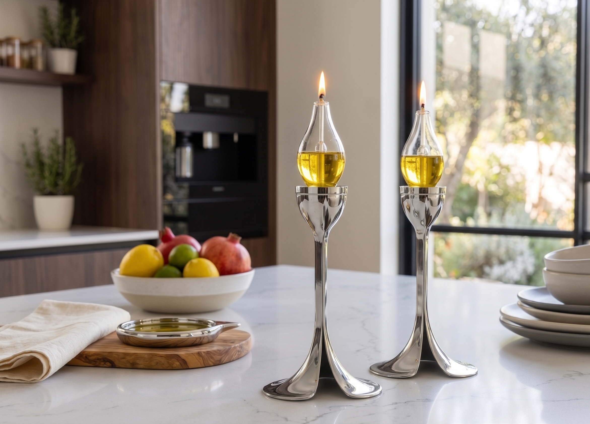 Artistic Floral Inspired Petal Base Sterling Silver Candle Holders