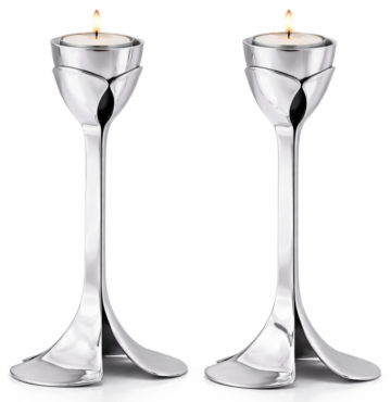 Artistic Floral Inspired Petal Base Sterling Silver Candle Holders