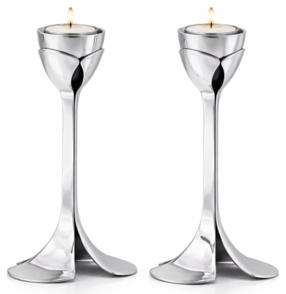 Artistic Floral Inspired Petal Base Sterling Silver Candle Holders