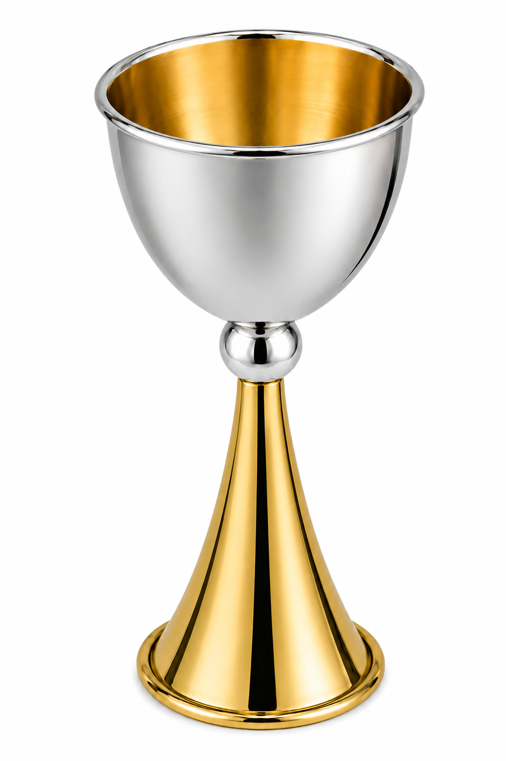 Grand Sterling Silver Modern Kiddush Cup With Elegant Brass Stem