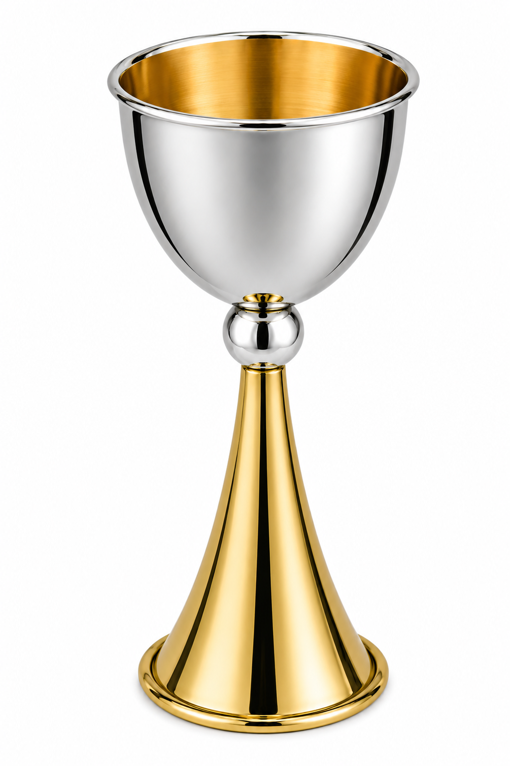 Grand Sterling Silver Modern Kiddush Cup With Elegant Brass Stem