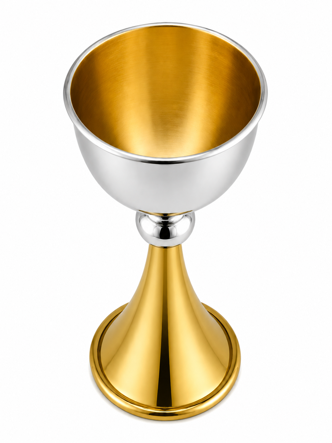 Grand Sterling Silver Modern Kiddush Cup With Elegant Brass Stem