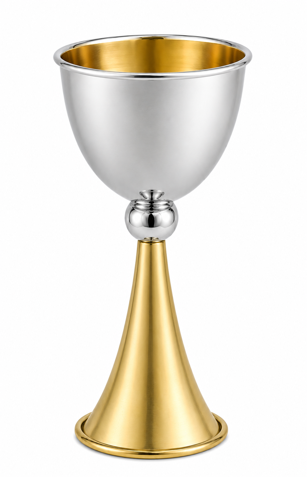 Grand Sterling Silver Modern Kiddush Cup With Elegant Brass Stem