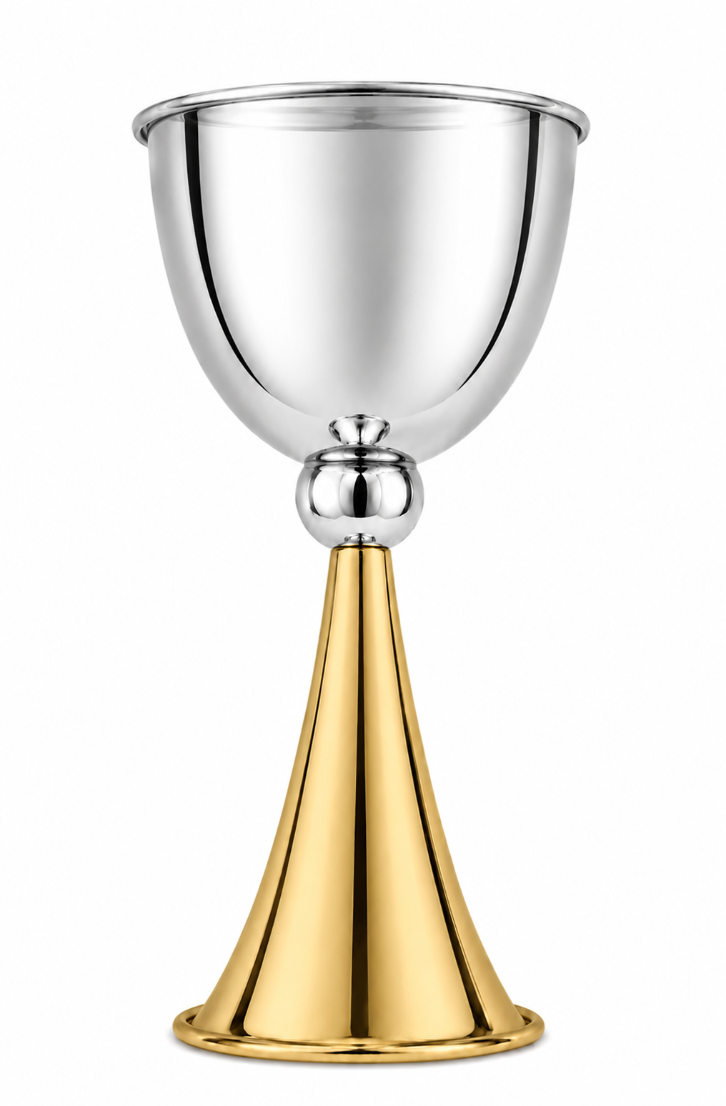 Grand Sterling Silver Modern Kiddush Cup With Elegant Brass Stem