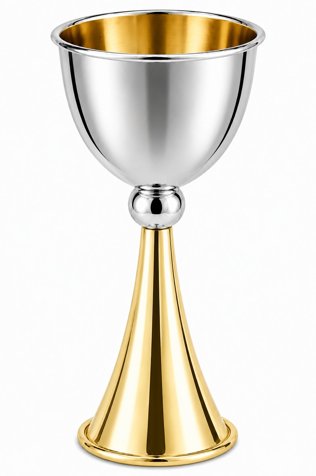 Grand Sterling Silver Modern Kiddush Cup With Elegant Brass Stem