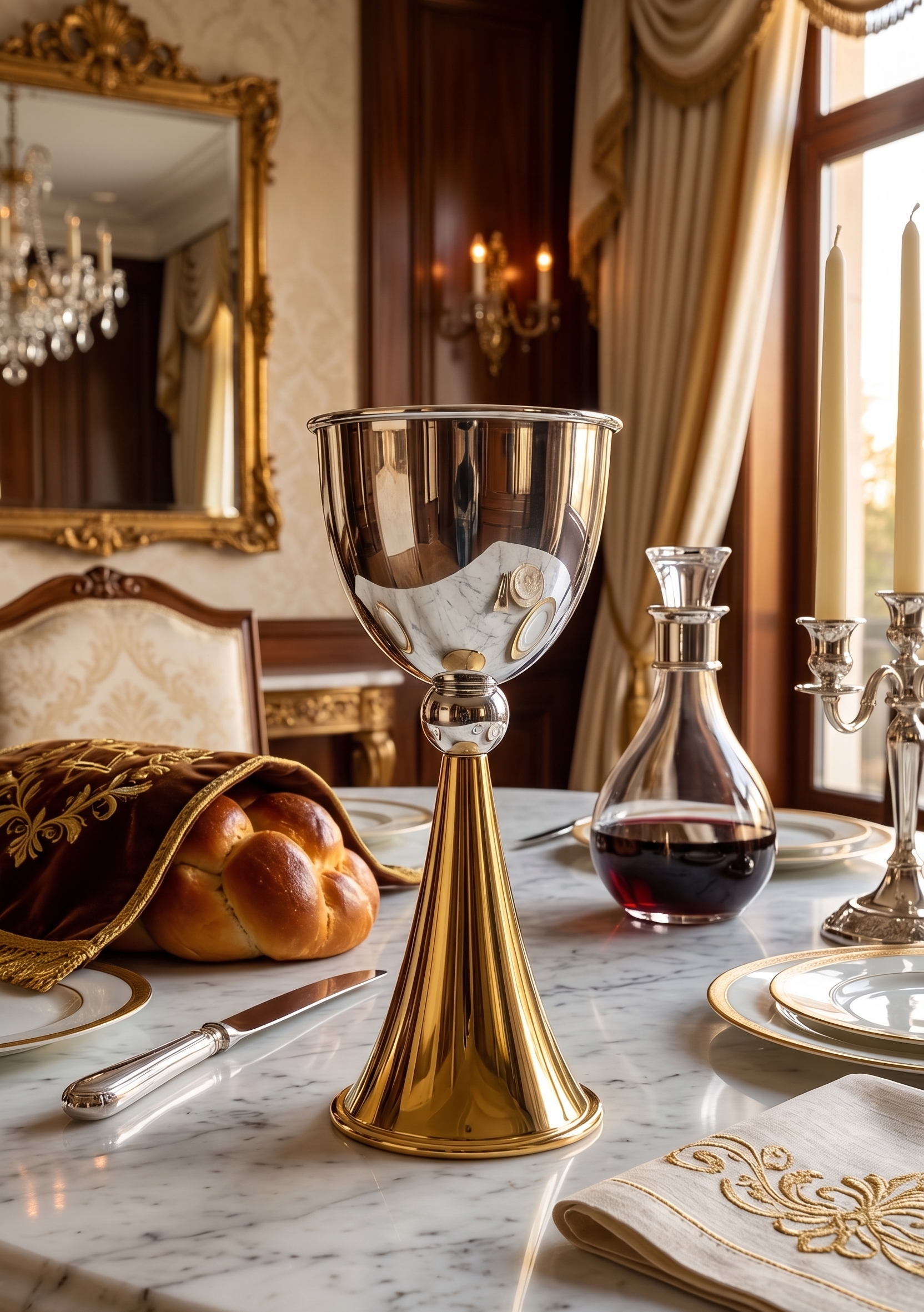 Grand Sterling Silver Modern Kiddush Cup With Elegant Brass Stem