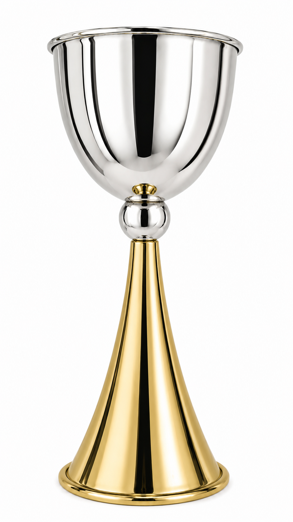 Grand Sterling Silver Modern Kiddush Cup With Elegant Brass Stem