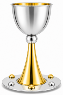 Grand Sterling Silver Modern Kiddush Cup With Elegant Brass Stem