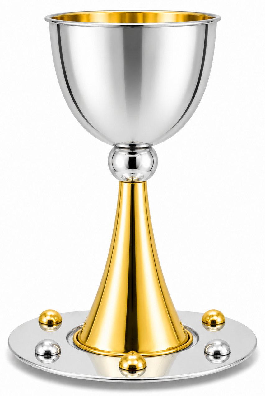 Grand Sterling Silver Modern Kiddush Cup With Elegant Brass Stem