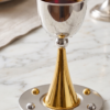 Grand Sterling Silver Modern Kiddush Cup With Elegant Brass Stem