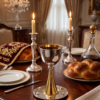 Grand Sterling Silver Modern Kiddush Cup With Elegant Brass Stem
